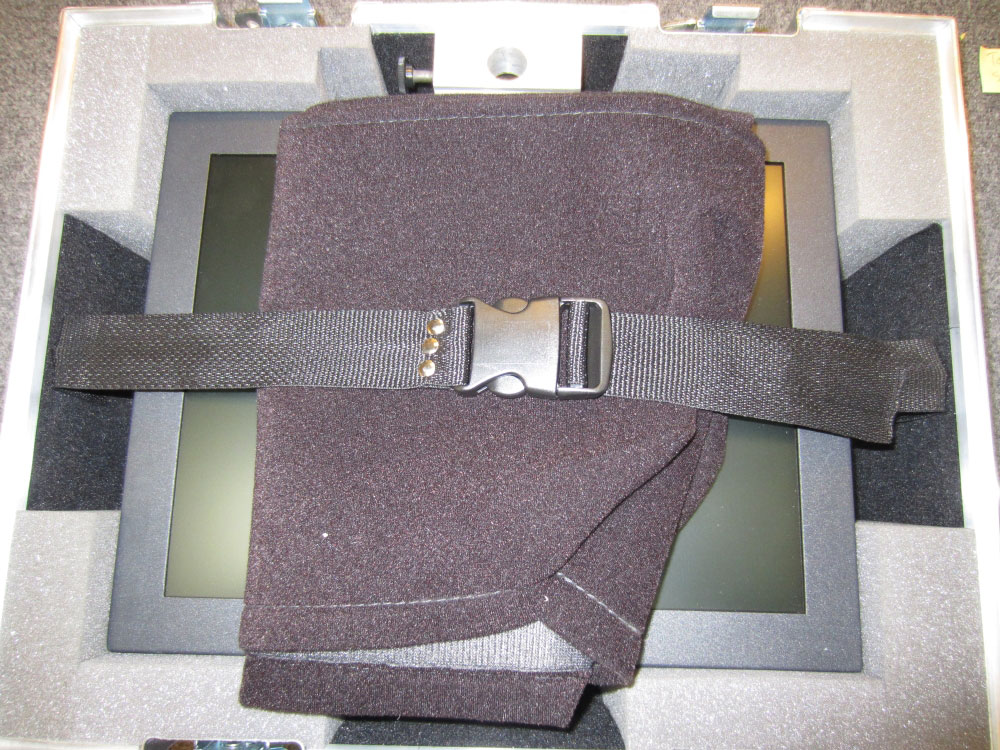 Monitor and Stage Cover travel strapped in